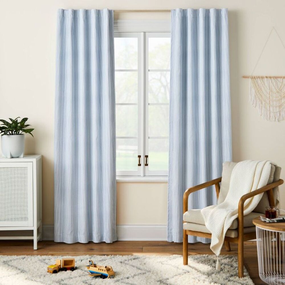 Pillowfort - 84" Blackout Irregular Mini Striped Kids' Panel Bl Blue
